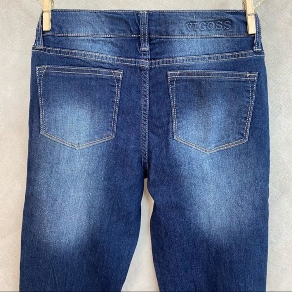 Vigoss The Jagger Stretch Demin Rhinestone Dark Blue Jeans Girls Size 14 - Picture 9 of 12